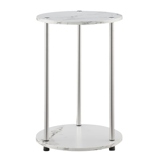 CasaFoyer Designs2Go No Tools 2 Tier Round End Table - Stylish, Sturdy & Easy Assembly - Contemporary Living Space Addition - Durable Particle Board Shelves - Stainless Steel Legs - Low Maintenance - Bathroom Friendly - Collection