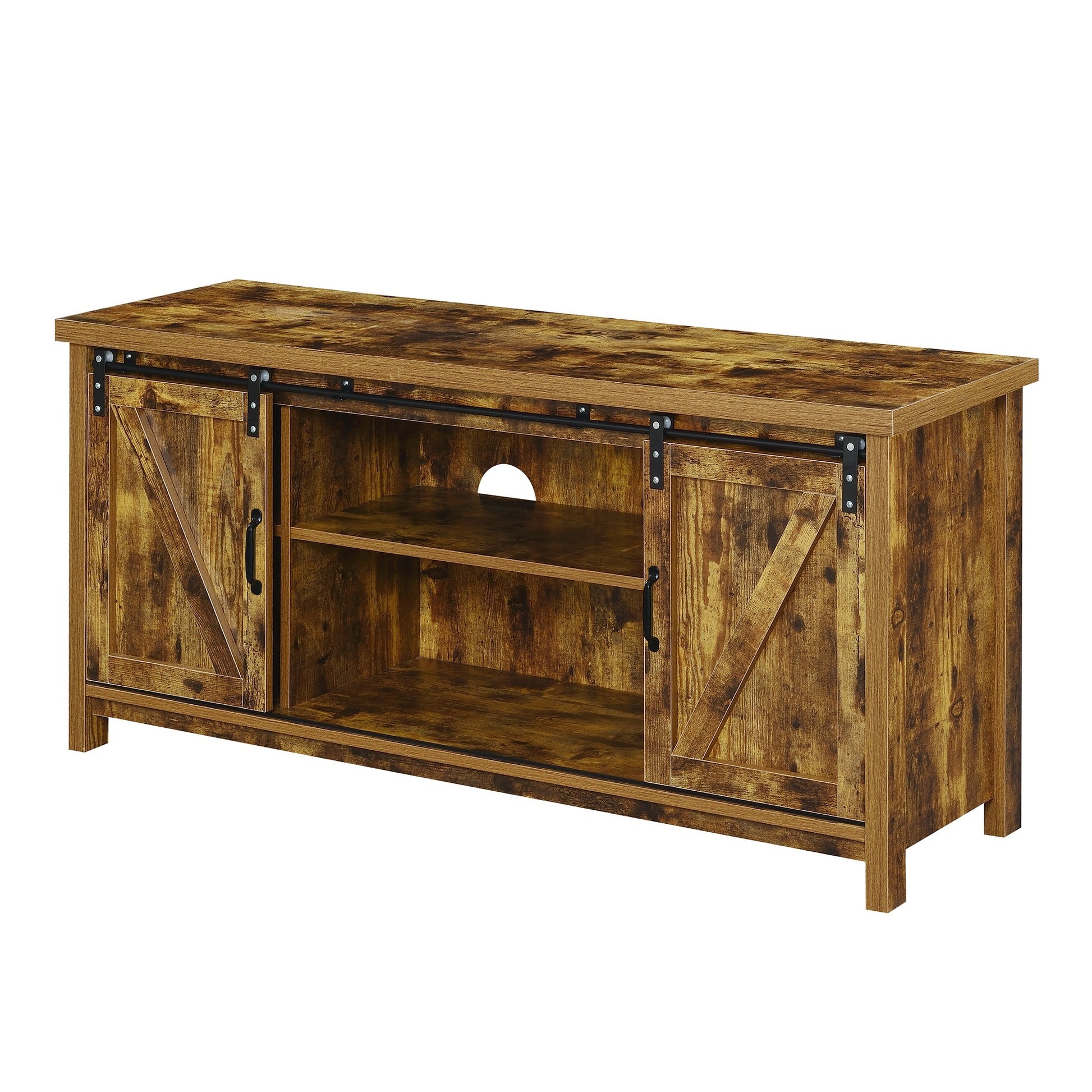 CasaFoyer Blake Barn Door TV Stand by - Farmhouse Aesthetic, Ample Storage, Sliding Doors, 6 Shelves, Durable Particle Board, Easy Assembly.