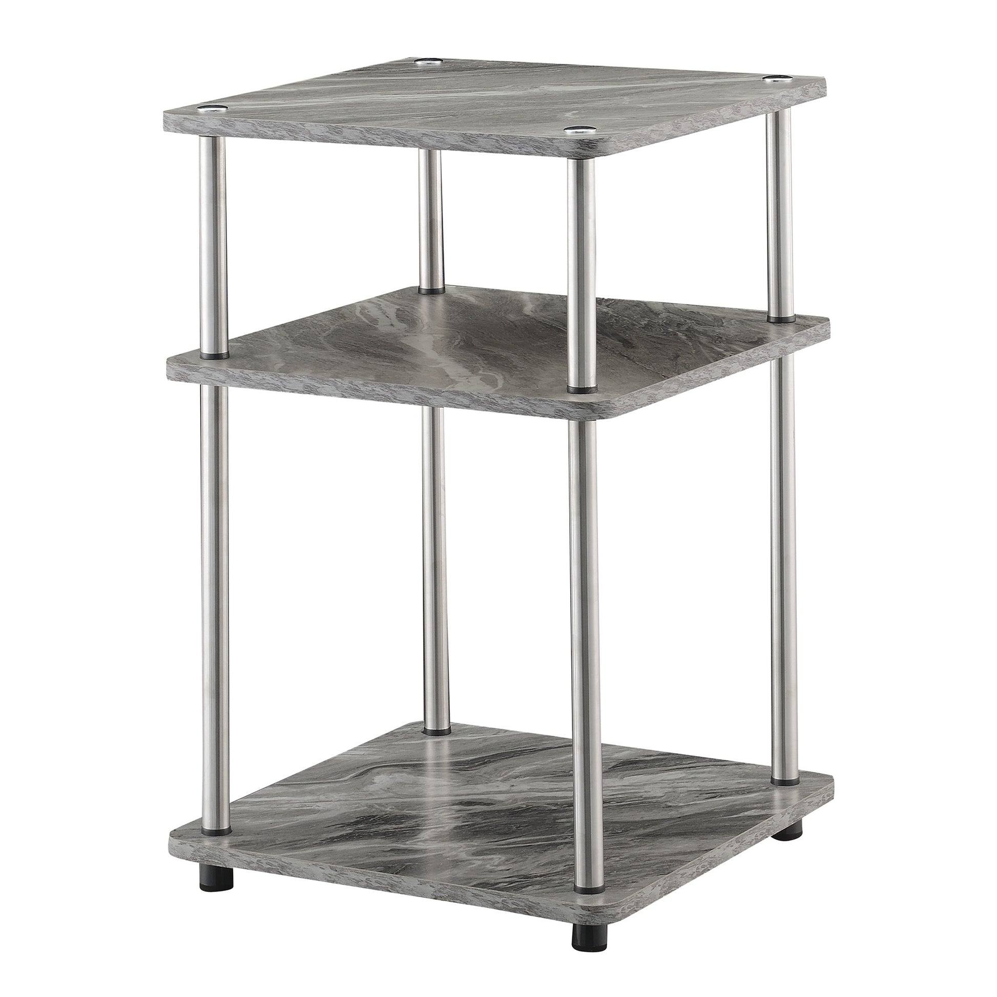 CasaFoyer Designs2Go No Tools 3 Tier End Table - Contemporary, Durable, Easy Assembly, Stainless Steel Legs, Versatile, Bathroom Friendly