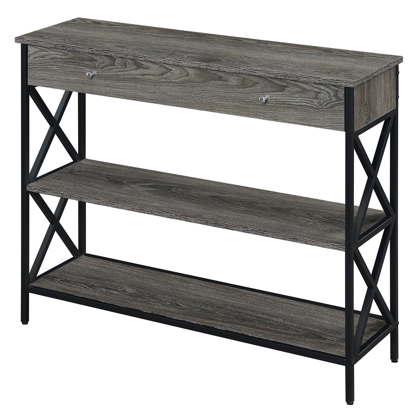 CasaFoyer Tucson 1 Drawer Console Table with Shelves - Contemporary Design, Ample Storage, Durable Construction, Black Crisscross Frame