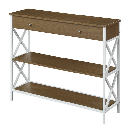 CasaFoyer Tucson 1 Drawer Console Table with Shelves - Contemporary Elegance, Ample Storage, Durable Construction, Black Crisscross Frame