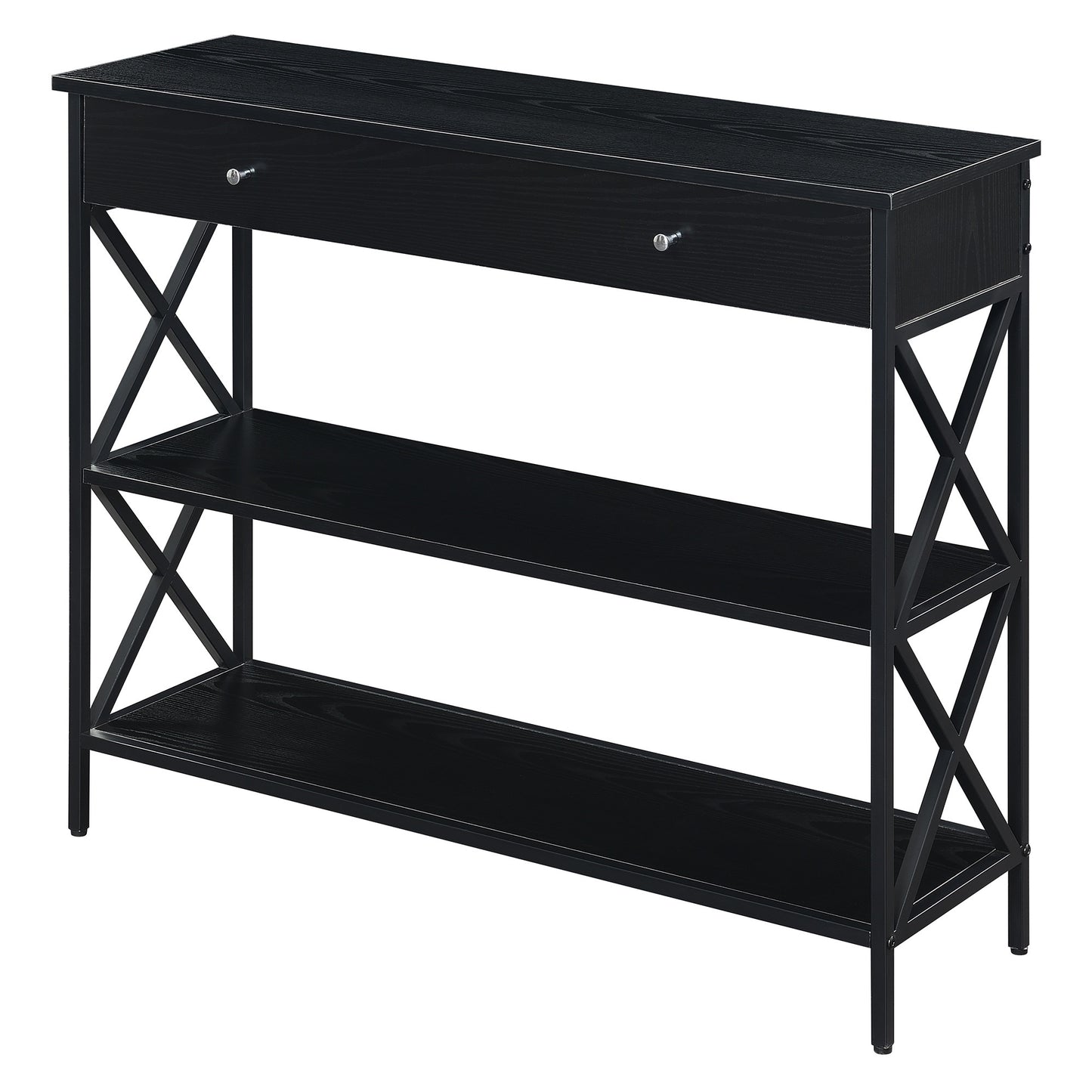CasaFoyer Tucson 1 Drawer Console Table with Shelves - Contemporary Elegance, Black Crisscross Frame, Durable Particle Board and Metal Construction