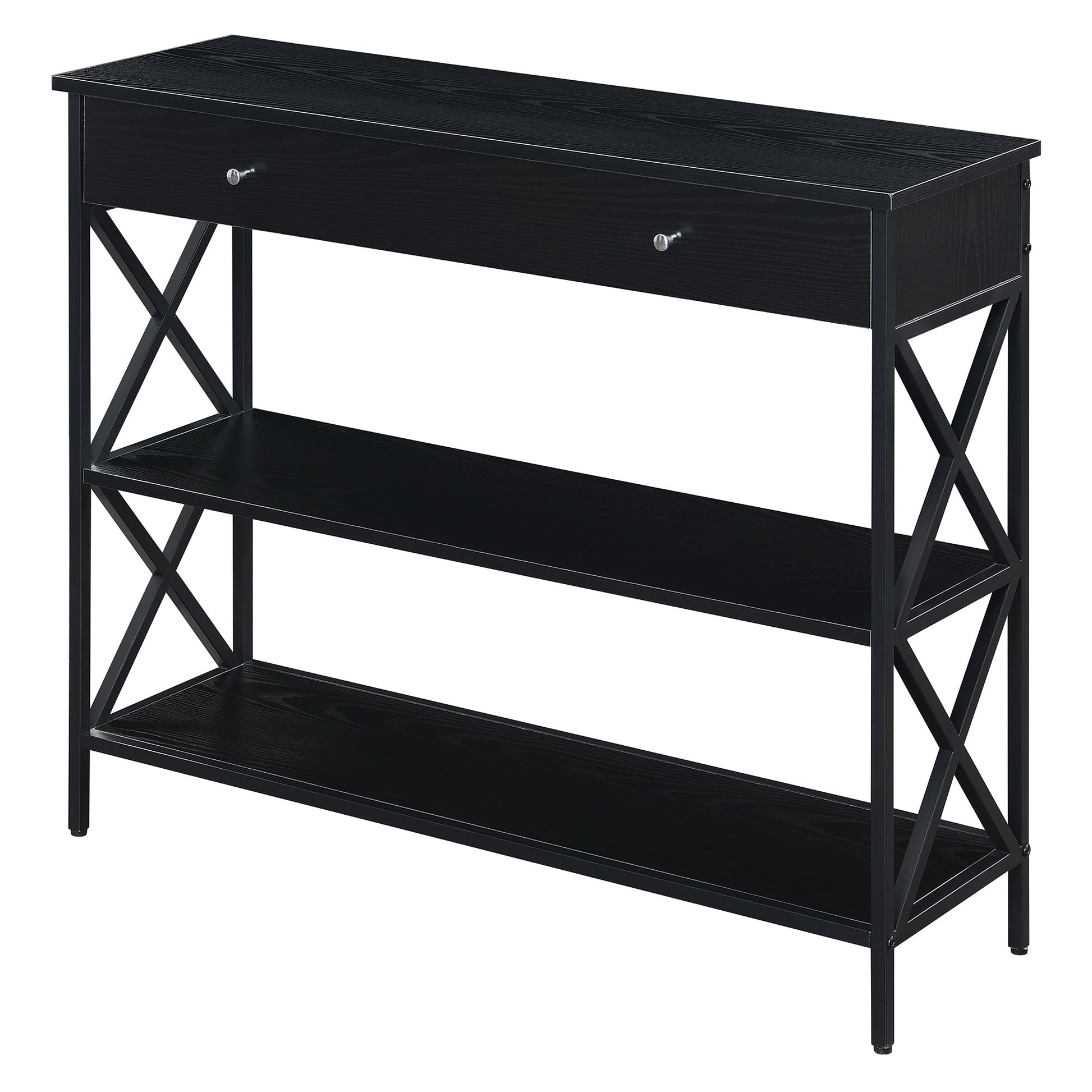 CasaFoyer Tucson 1 Drawer Console Table with Shelves - Contemporary Elegance, Black Crisscross Frame, Durable Particle Board and Metal Construction