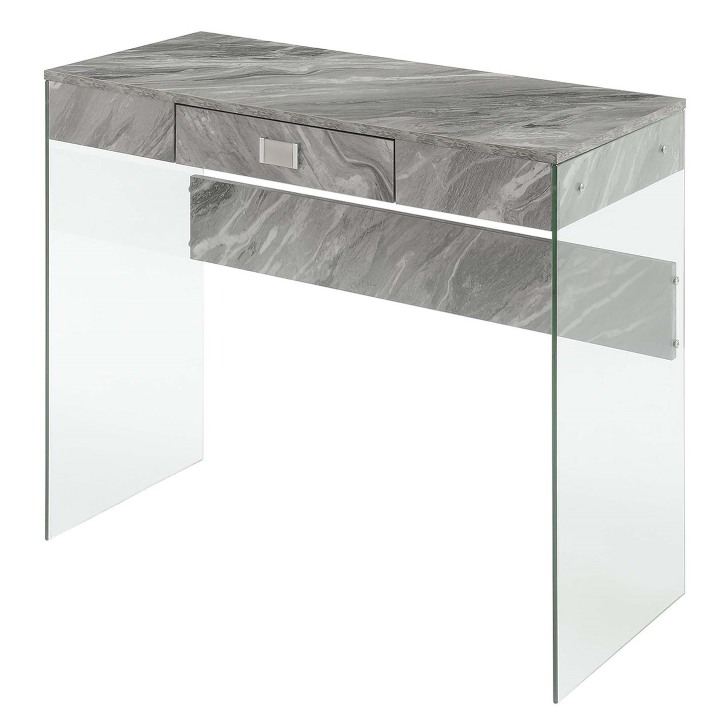 CasaFoyer SoHo 1 Drawer Glass 36" Desk - Contemporary Design, Tempered Glass Panels, Durable Particle Board, Spacious Tabletop, Convenient Drawer