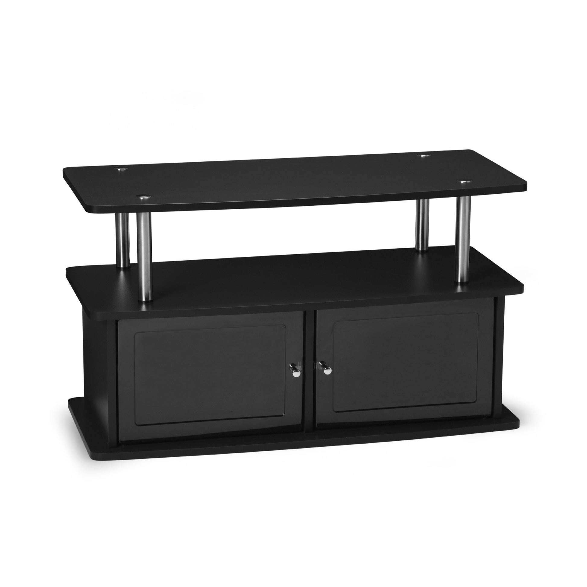 CasaFoyer Designs2Go TV Stand - 2 Storage Cabinets, Shelf - Woodgrain Veneer, Durable Stainless-Steel Poles - Easy Set-Up - Enhance Your Entertainment Area