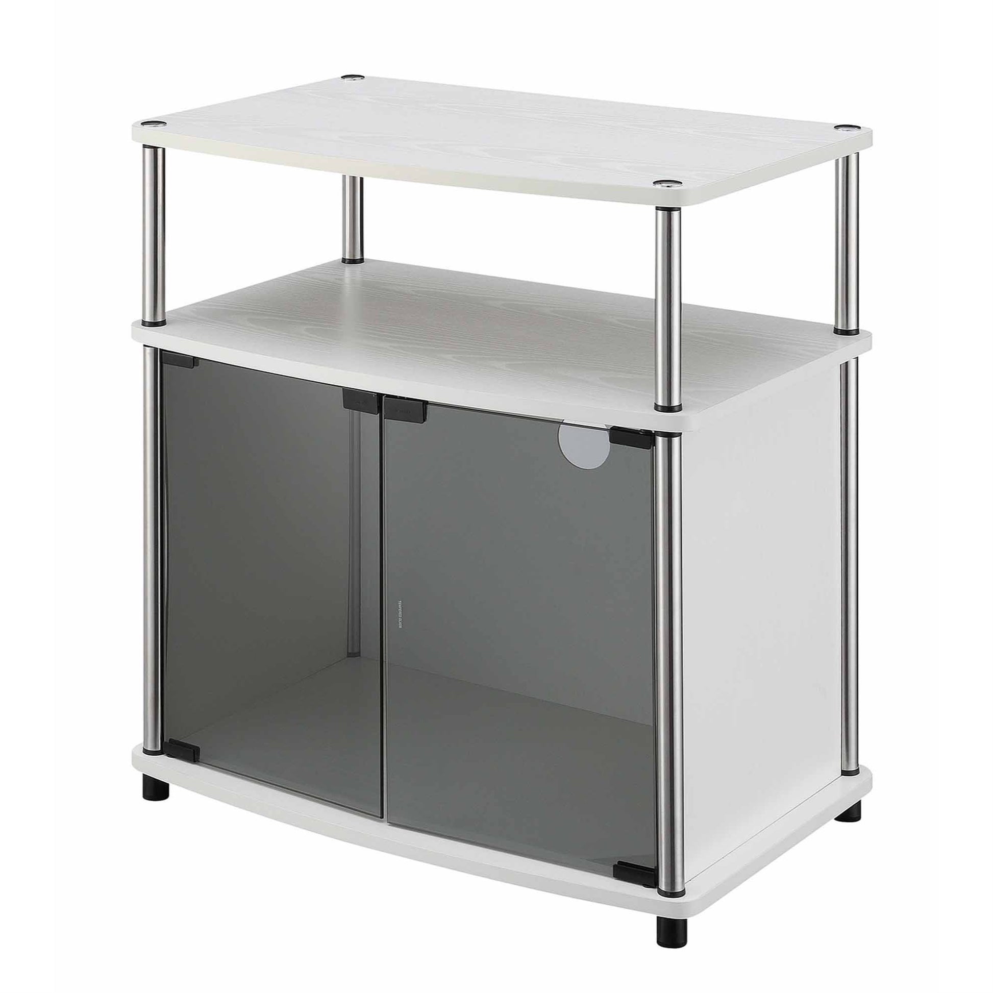 CasaFoyer Designs2Go TV Stand with Black Glass Storage Cabinet and Shelf - Modern Contemporary Style, Durable Woodgrain Finish, Easy Access Doors, Rust-Resistant Poles, Cable Management, No Tools Assembly