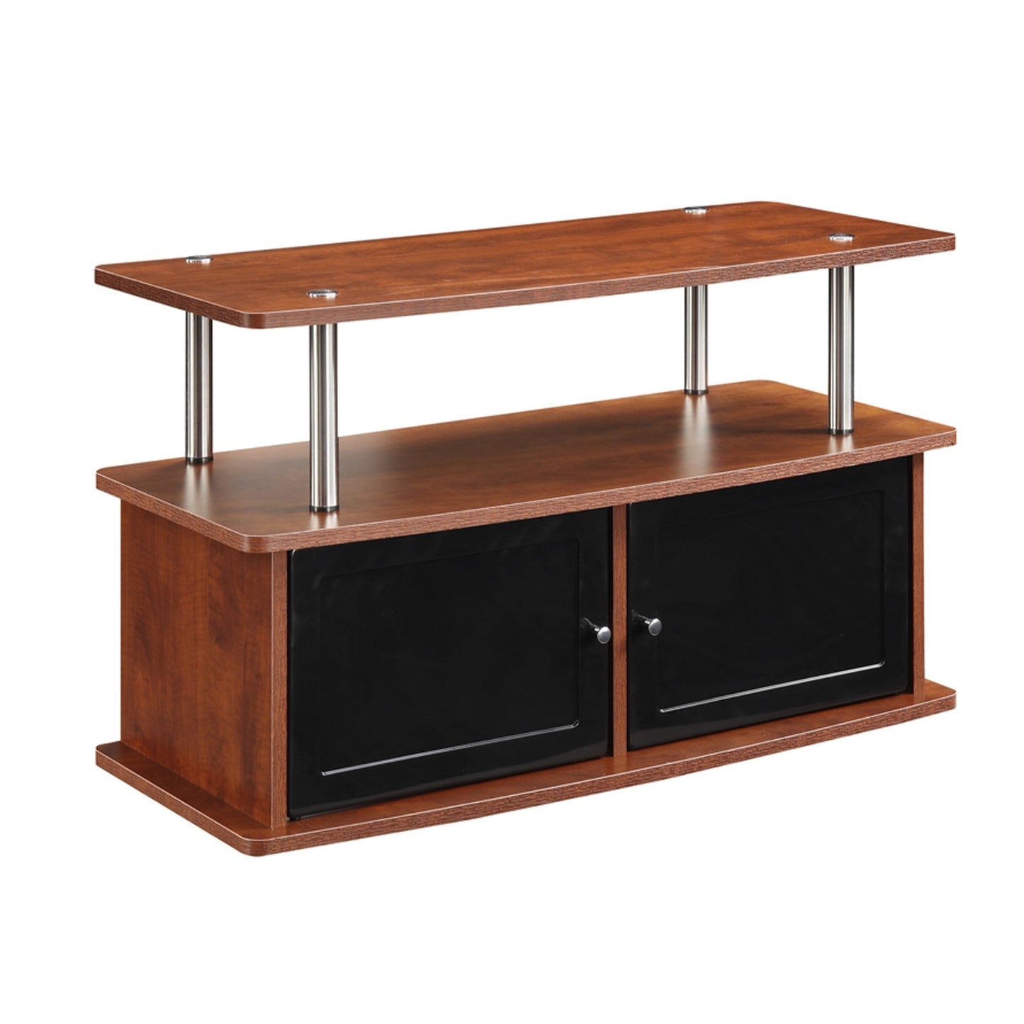 CasaFoyer Designs2Go TV Stand - 2 Storage Cabinets, Shelf - Durable Woodgrain Veneer - Easy Assembly - Perfect for DVDs, Gaming Consoles - Rust-Resistant Stainless-Steel Poles