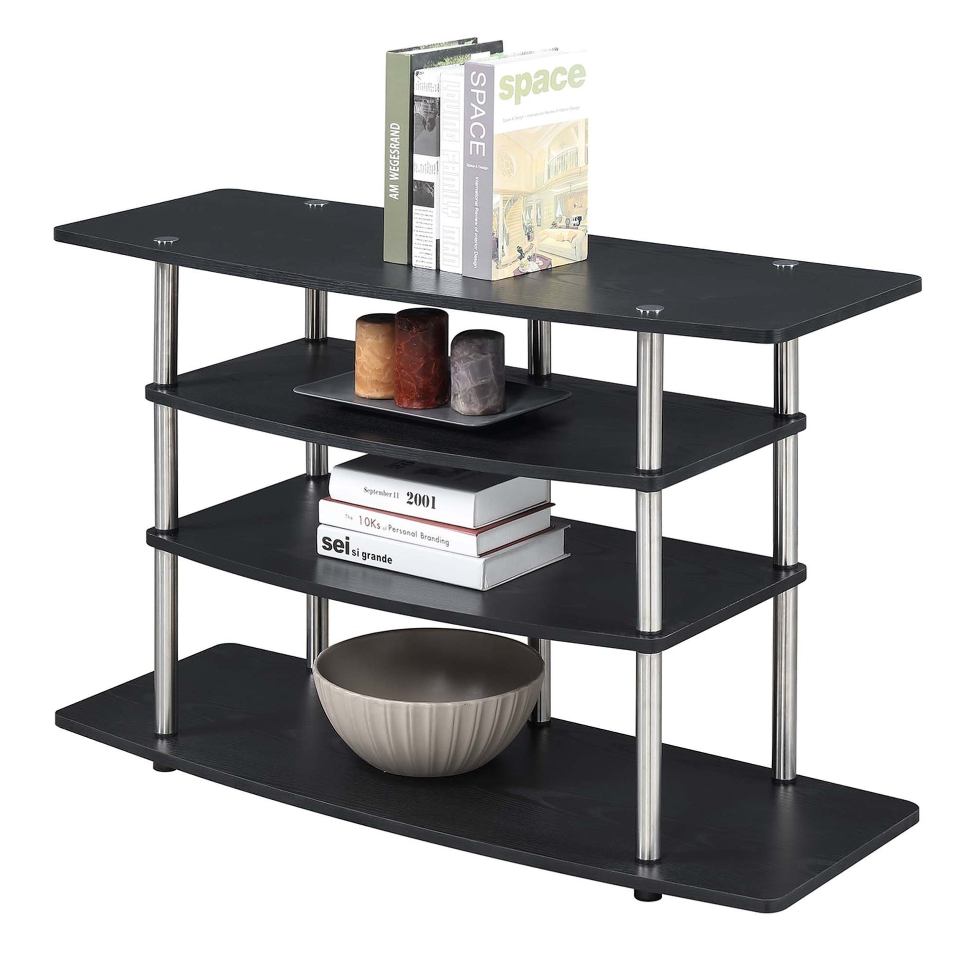 CasaFoyer Designs2Go No Tools Wide Highboy 4 Tier TV Stand - Modern Open Concept Design, Ample Storage, Durable Construction, Easy Assembly