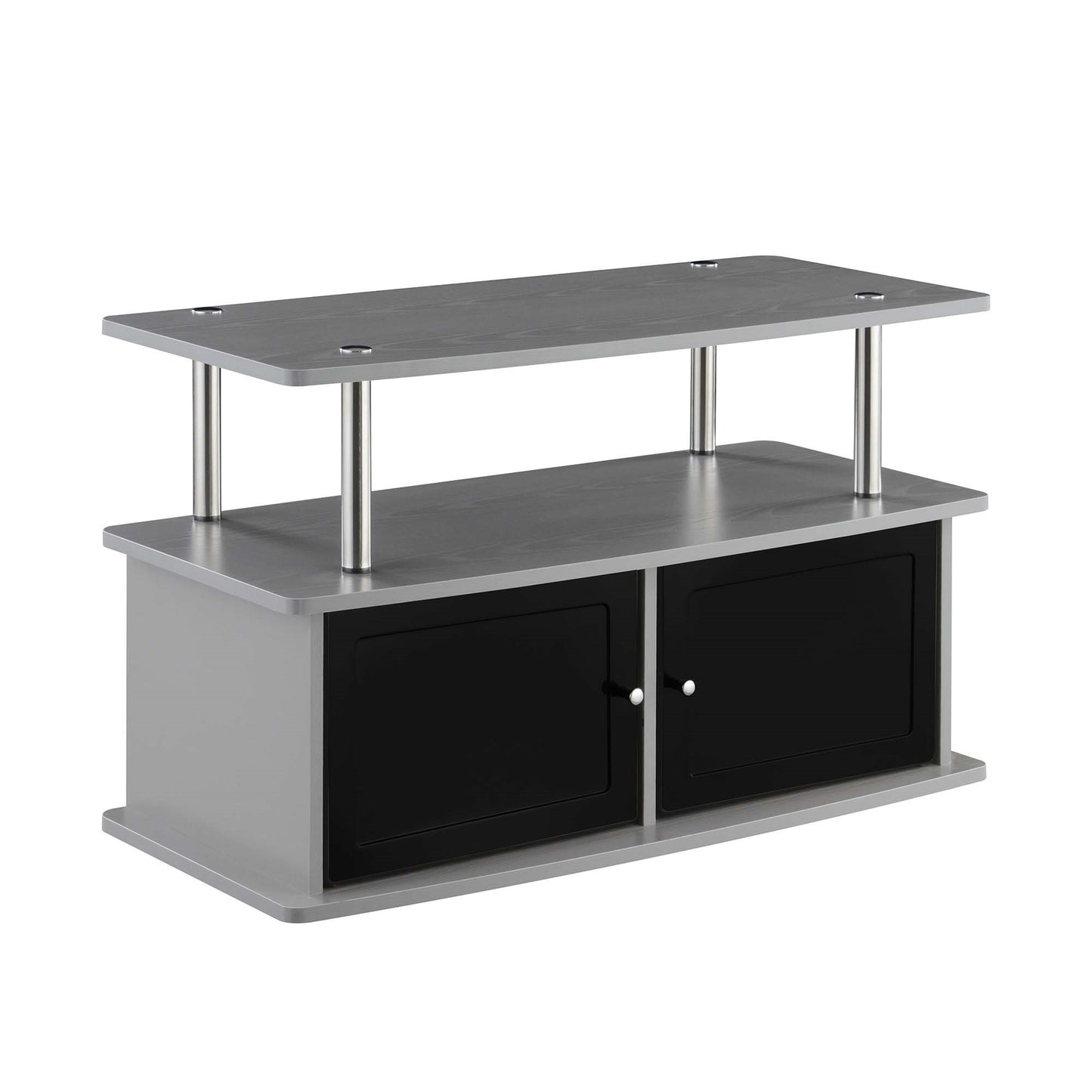 CasaFoyer Designs2Go TV Stand - 2 Storage Cabinets, Shelf - Woodgrain Veneer, Stainless-Steel Poles - Easy Assembly - Ideal for DVDs, Gaming Consoles