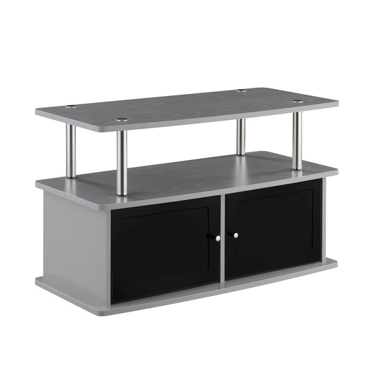 CasaFoyer Designs2Go TV Stand - 2 Storage Cabinets, Shelf - Woodgrain Veneer, Stainless-Steel Poles - Easy Assembly - Ideal for DVDs, Gaming Consoles