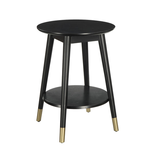 CasaFoyer Wilson Mid Century Round End Table with Shelf - Stylish, Modern Design with Durable Solid Rubberwood Legs - Gold Leg Tips for a Striking Contrast - Enhance Your Home Decor - Savannah Collection