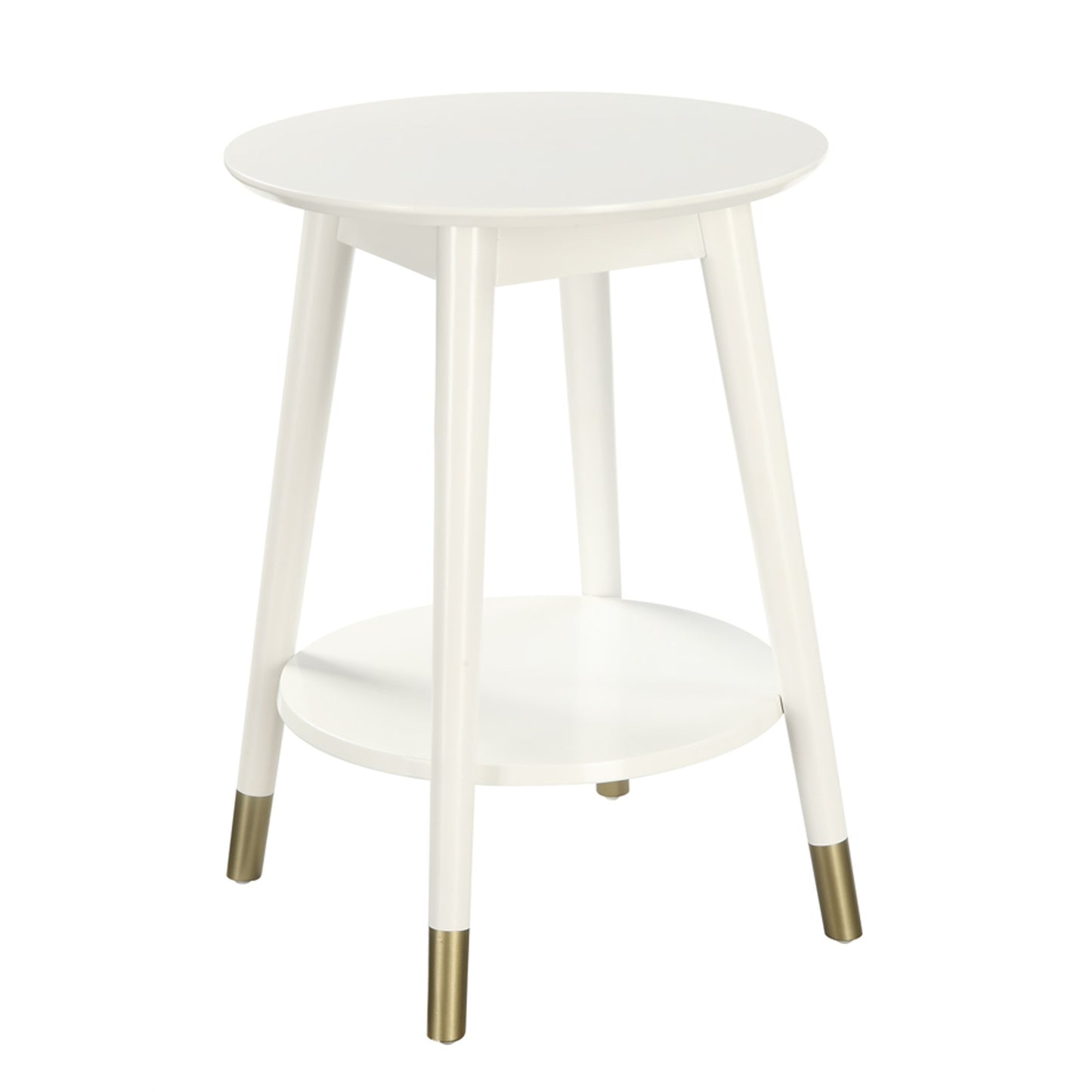 CasaFoyer Wilson Mid Century Round End Table with Shelf - Stylish and Functional Living Room Furniture with Flared Legs and Gold Leg Tips - Durable Solid Rubberwood Construction - Part of the Savannah Mid Century Collection