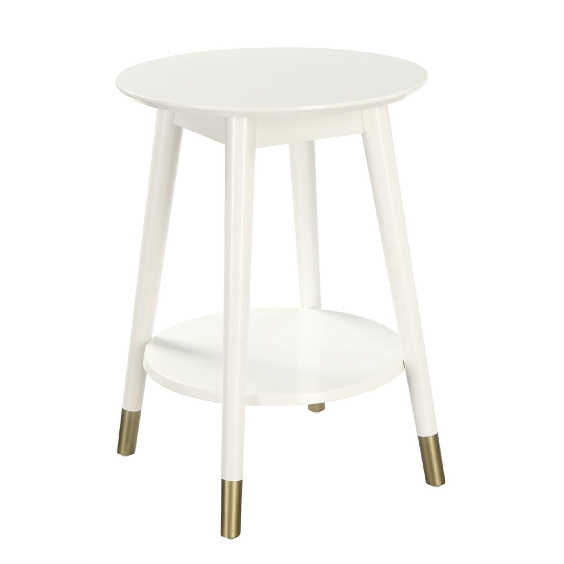 CasaFoyer Wilson Mid Century Round End Table with Shelf - Stylish and Functional Living Room Furniture with Flared Legs and Gold Leg Tips - Durable Solid Rubberwood Construction - Part of the Savannah Mid Century Collection