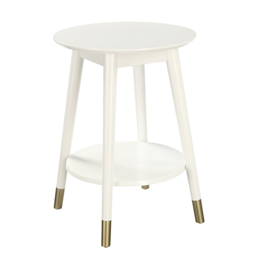 CasaFoyer Wilson Mid Century Round End Table with Shelf - Stylish and Functional Living Room Furniture with Flared Legs and Gold Leg Tips - Durable Solid Rubberwood Construction - Part of the Savannah Mid Century Collection