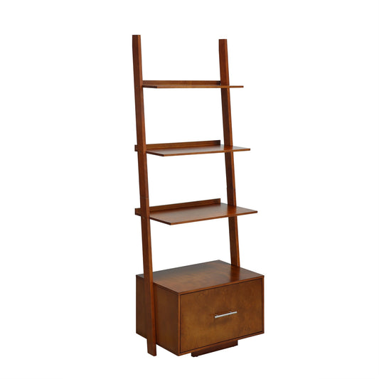 CasaFoyer American Heritage Ladder Bookshelf with File Drawer - 4 Tiers for Organizing Books and Collectibles - Declutter Your Desk with Ample Storage Space - Versatile Design for Homes and Offices