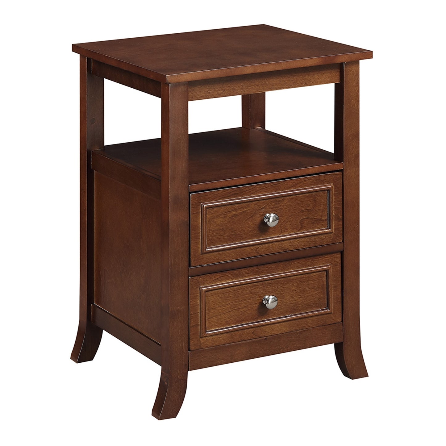 CasaFoyer Melbourne 2 Drawer End Table with Shelf - Classic & Modern Design, Ample Storage Space, High-Quality Materials, Elegant Saber Legs, Matching Items Available.