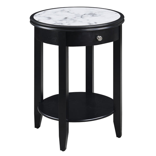 CasaFoyer American Heritage Baldwin End Table - 1 Drawer, Shelf, Faux Marble Top, Woodgrain Finish