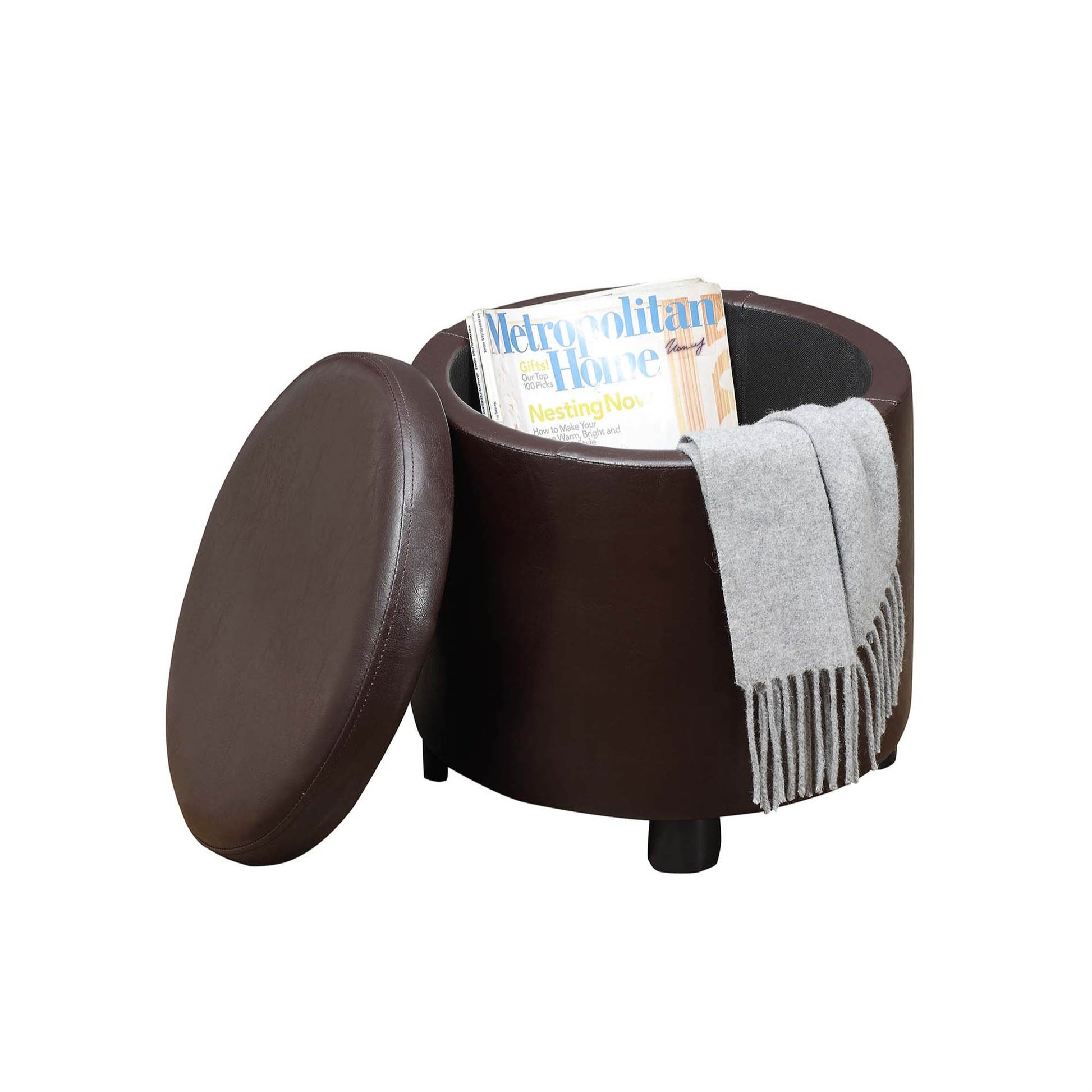 CasaFoyer Designs4Comfort Round Accent Storage Ottoman with Reversible Lid and Hidden Storage - Versatile and Stylish Furniture for Any Room