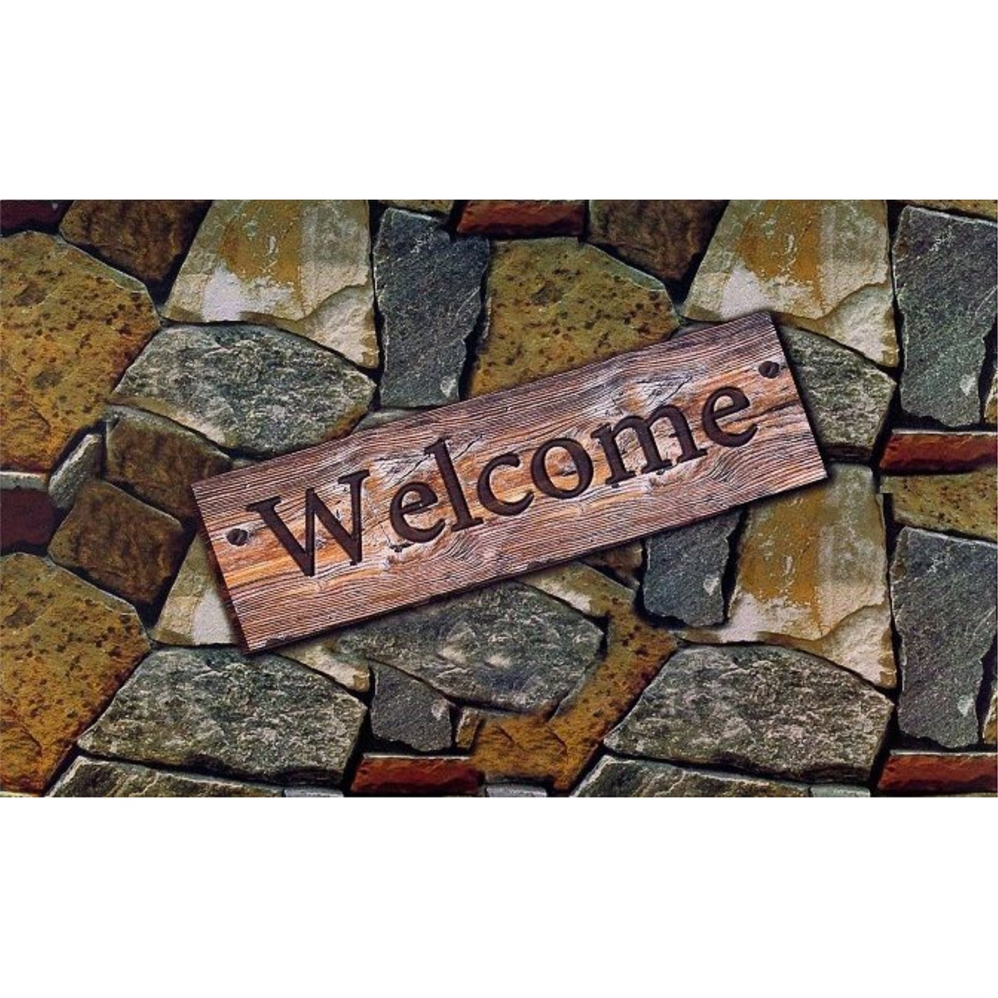 CasaFoyer Welcome Quarry Stones Outdoor Rubber Mat - Elegant, Weatherproof, Anti-Skid, 3-D Design - 18" x 30"
