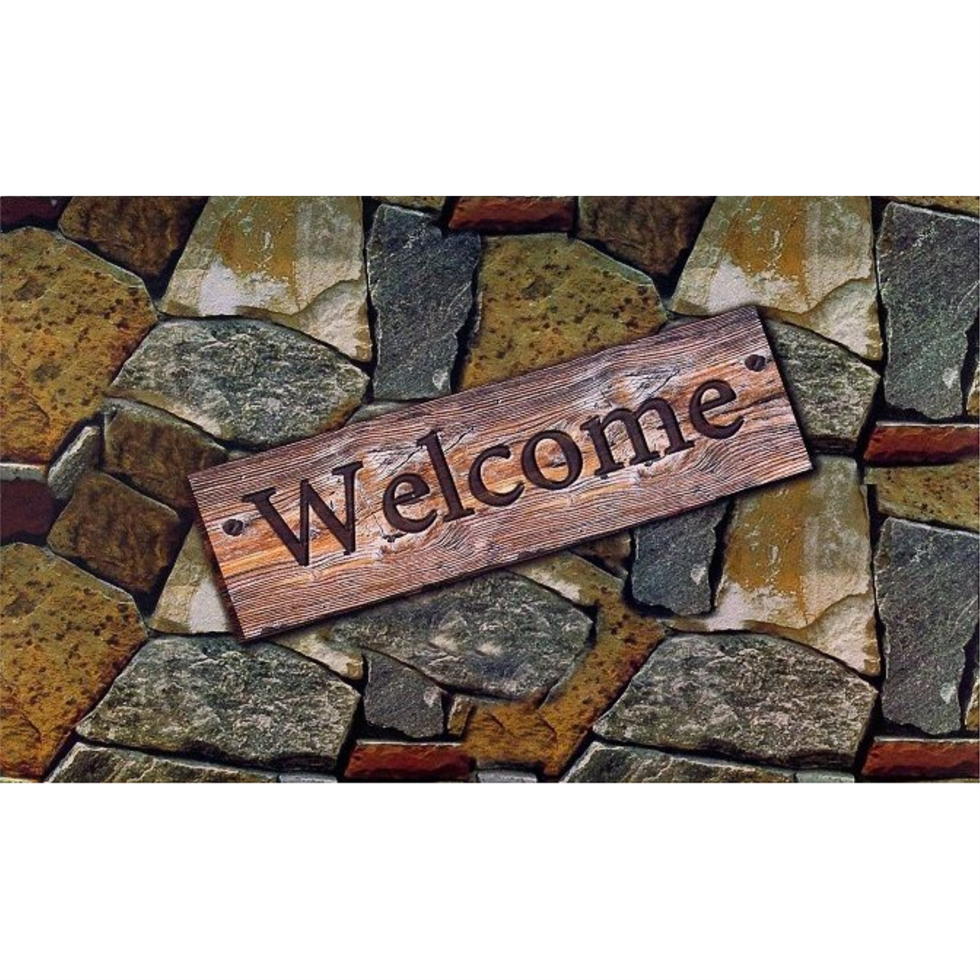 CasaFoyer Welcome Quarry Stones Outdoor Rubber Mat - Elegant, Weatherproof, Anti-Skid, 3-D Design - 18" x 30"