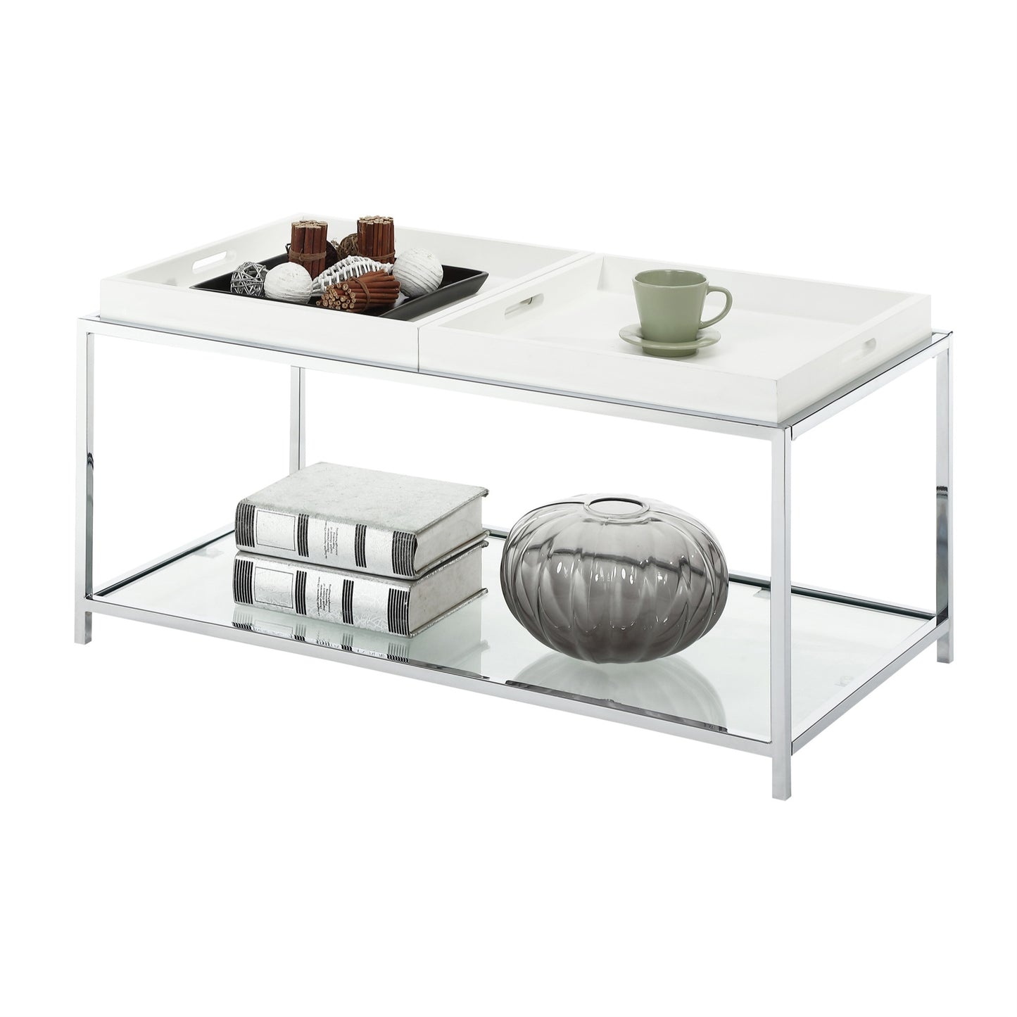 CasaFoyer Sleek and Modern Palm Beach Coffee Table with Shelf and Removable Trays - Elegant Furniture Collection by CasaFoyer