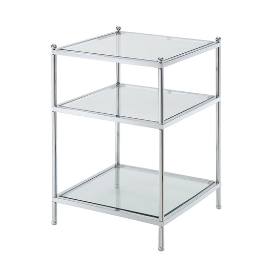 CasaFoyer Royal Crest 3 Tier Glass End Table - Sturdy Chrome Frame, Modern Design, Ample Storage Space, Shelves Sold Separately