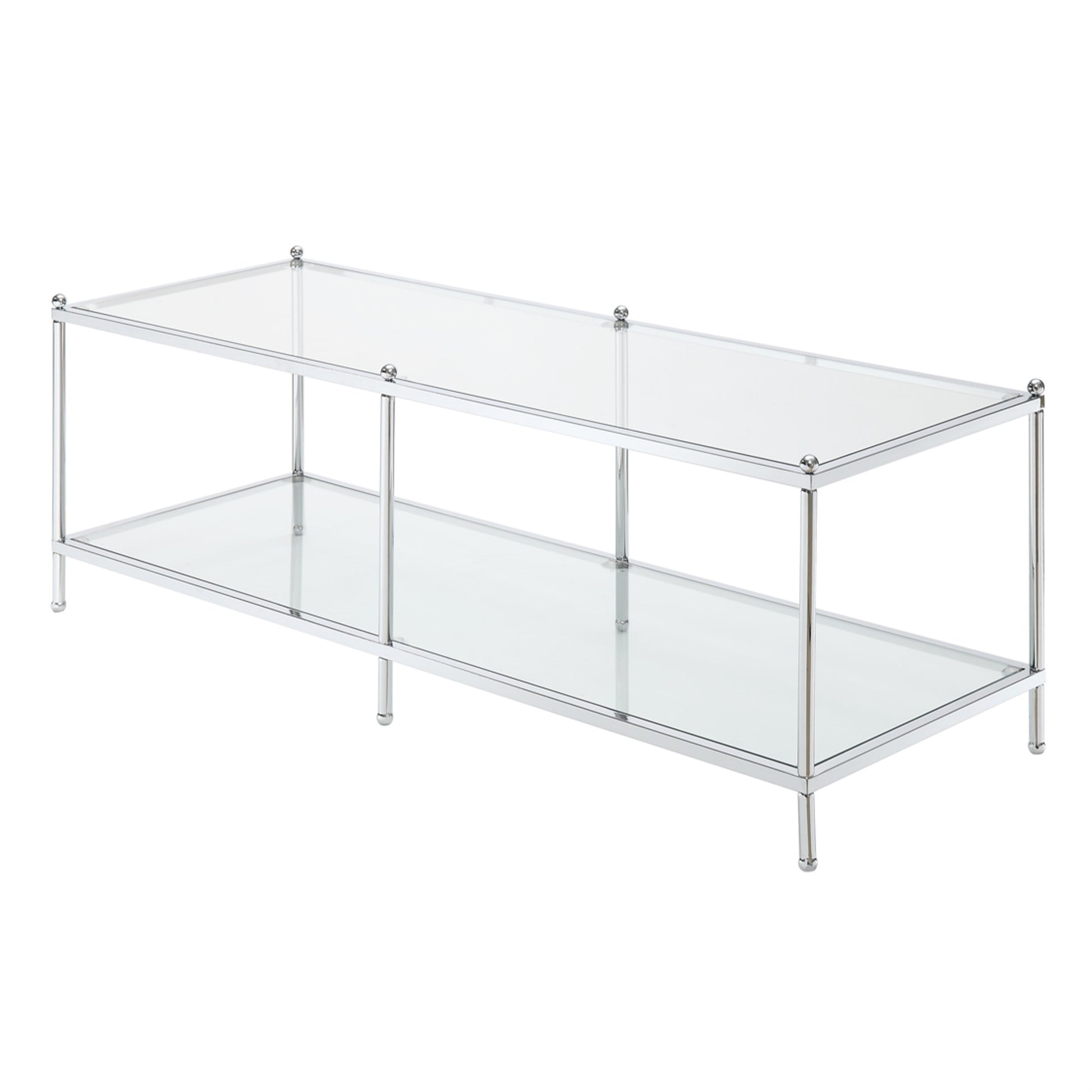 CasaFoyer Royal Crest 2 Tier Glass Coffee Table - Modern Design, Sturdy Chrome Frame, Spacious Bottom Shelf - Upgrade Your Living Room Aesthetic