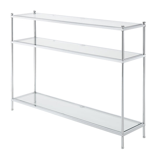 CasaFoyer Royal Crest 3 Tier Glass Console Table - Modern Chrome Frame, Ample Storage Space, Sturdy & Stylish Design