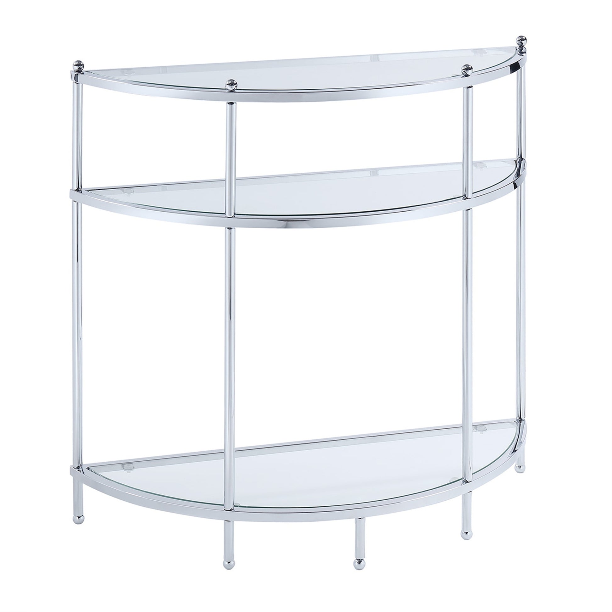 CasaFoyer Royal Crest 3 Tier Glass Entryway Table - Modern & Stylish Chrome Frame, Spacious Shelves for Collectibles & Storage