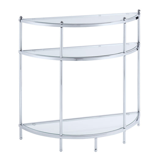 CasaFoyer Royal Crest 3 Tier Glass Entryway Table - Modern & Stylish Chrome Frame, Spacious Shelves for Collectibles & Storage