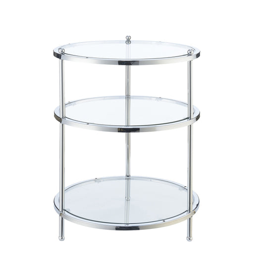 CasaFoyer Royal Crest 3 Tier Round Glass End Table - Modern Design, Durable Chrome Frame, Spacious Shelves - Perfect for Living Room Aesthetics