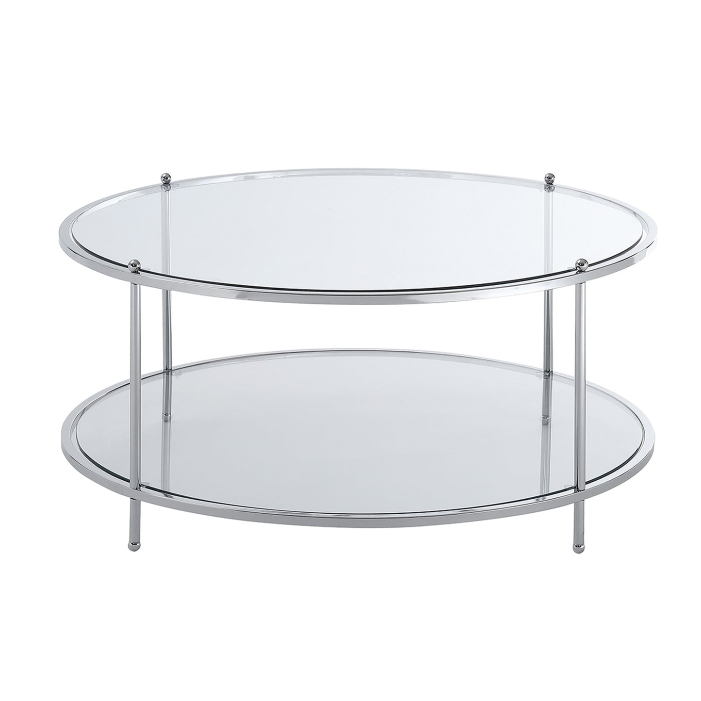 CasaFoyer Royal Crest 2 Tier Round Glass Coffee Table - Elegant and Durable Design, Chrome Metal Frame, Clear Tempered Glass, Bottom Shelf for Storage, Perfect for Home Decor - CasaFoyer