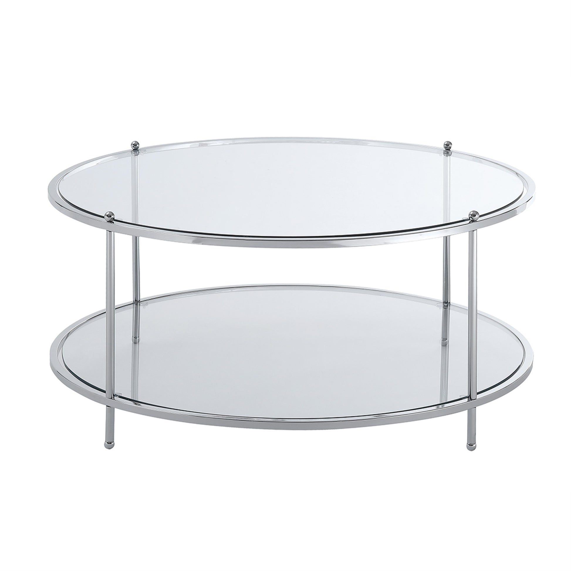 CasaFoyer Royal Crest 2 Tier Round Glass Coffee Table - Elegant and Durable Design, Chrome Metal Frame, Clear Tempered Glass, Bottom Shelf for Storage, Perfect for Home Decor - CasaFoyer