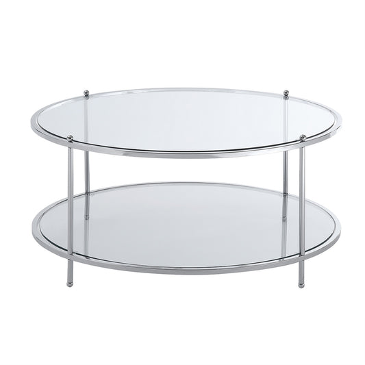 CasaFoyer Royal Crest 2 Tier Round Glass Coffee Table - Elegant and Durable Design, Chrome Metal Frame, Clear Tempered Glass, Bottom Shelf for Storage, Perfect for Home Decor - CasaFoyer