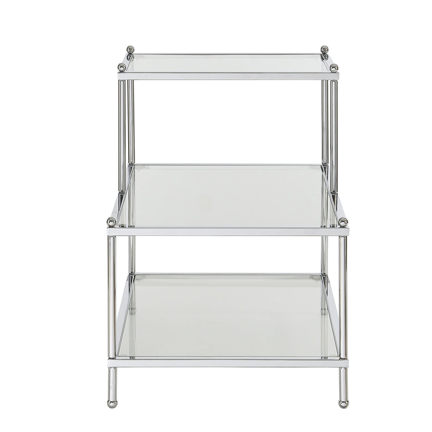 CasaFoyer Royal Crest 2 Step Glass Chairside End Table - Elegant L Shaped Design with Clear Tempered Glass and Chrome Metal Frame - Perfect for Living Room or Home Office - Easy Maintenance - Contemporary Open Concept - Pair with Royal Crest Collection