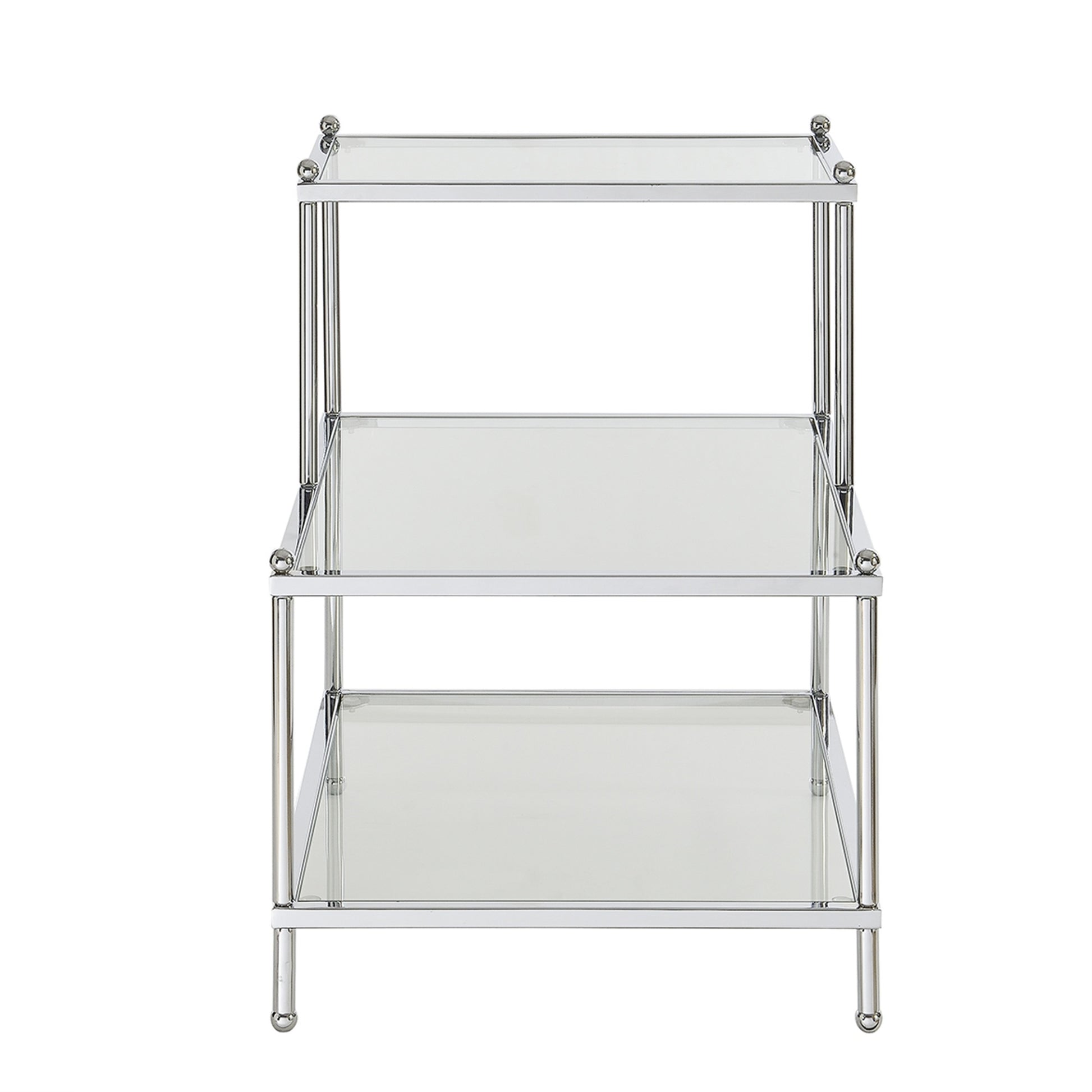 CasaFoyer Royal Crest 2 Step Glass Chairside End Table - Elegant L Shaped Design with Clear Tempered Glass and Chrome Metal Frame - Perfect for Living Room or Home Office - Easy Maintenance - Contemporary Open Concept - Pair with Royal Crest Collection