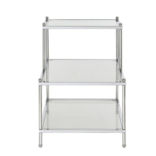 CasaFoyer Royal Crest 2 Step Glass Chairside End Table - Elegant L Shaped Design with Clear Tempered Glass and Chrome Metal Frame - Perfect for Living Room or Home Office - Easy Maintenance - Contemporary Open Concept - Pair with Royal Crest Collection
