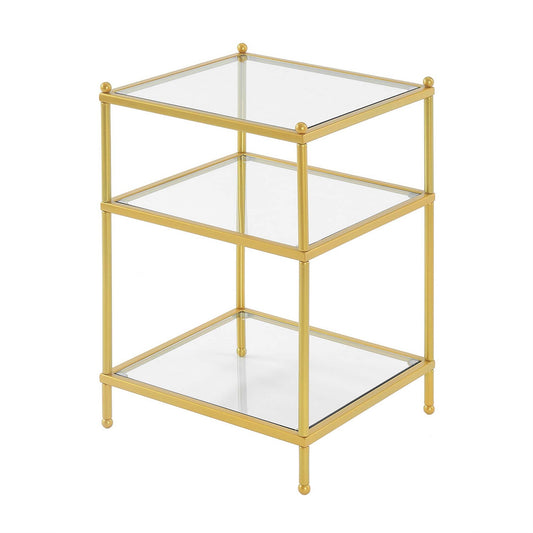 CasaFoyer Royal Crest 3 Tier Glass End Table - Modern Chrome Frame, Spacious Shelves for Collectibles & Storage