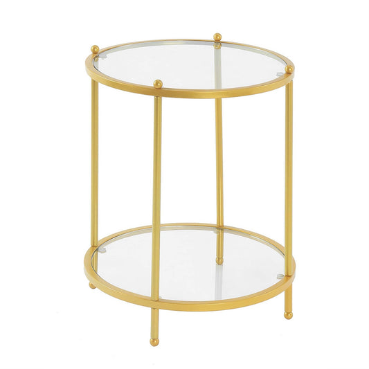 CasaFoyer Royal Crest 2 Tier Round Glass End Table - Modern Chrome Frame, Sleek Design, Ample Storage, Sturdy & Durable