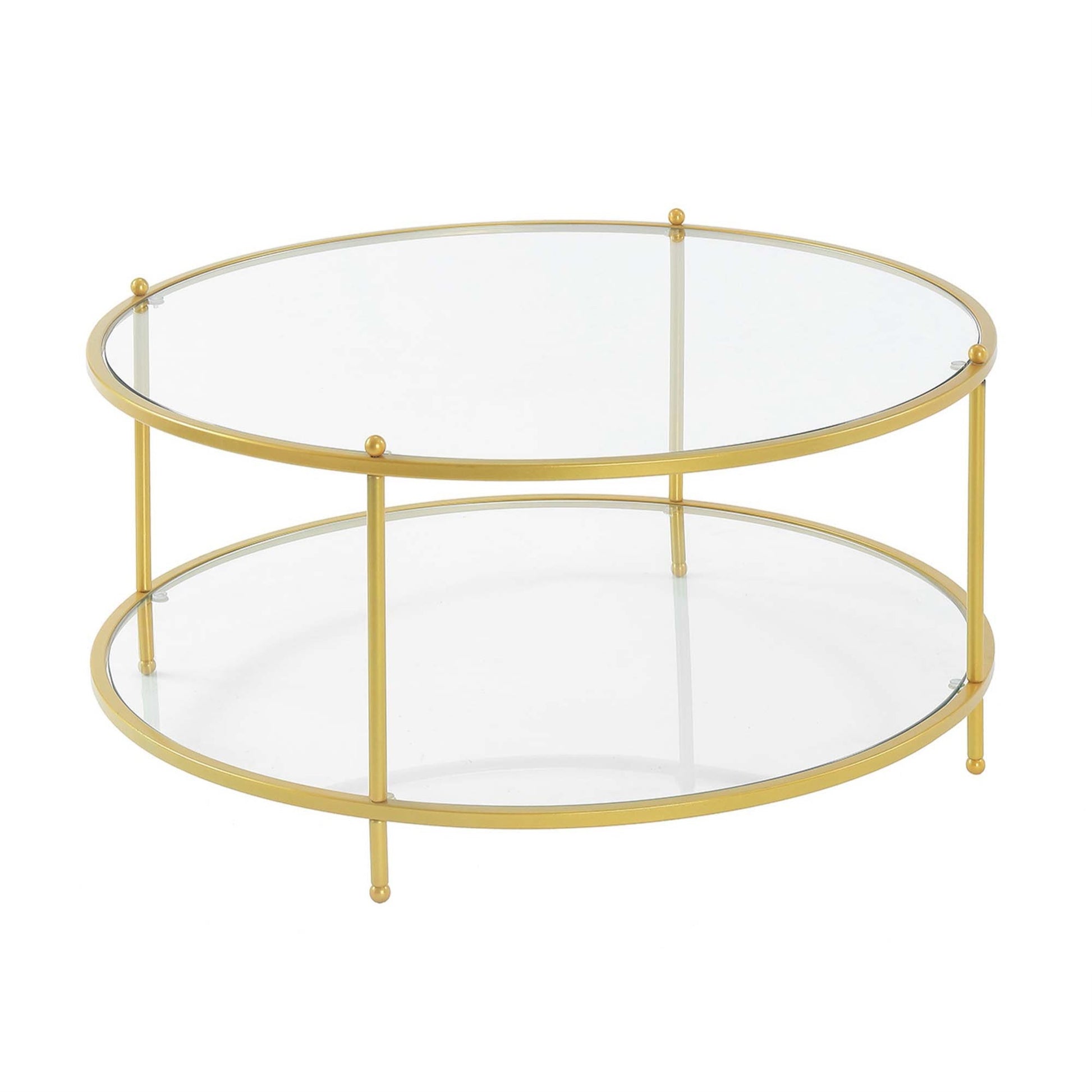 CasaFoyer Royal Crest 2 Tier Round Glass Coffee Table - Elegant and Durable Design with Chrome Metal Frame - Perfect for Home Decor - Tempered Glass - Extra Storage Space - CasaFoyer
