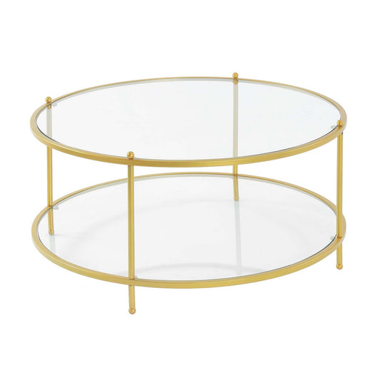 CasaFoyer Royal Crest 2 Tier Round Glass Coffee Table - Elegant and Durable Design with Chrome Metal Frame - Perfect for Home Decor - Tempered Glass - Extra Storage Space - CasaFoyer