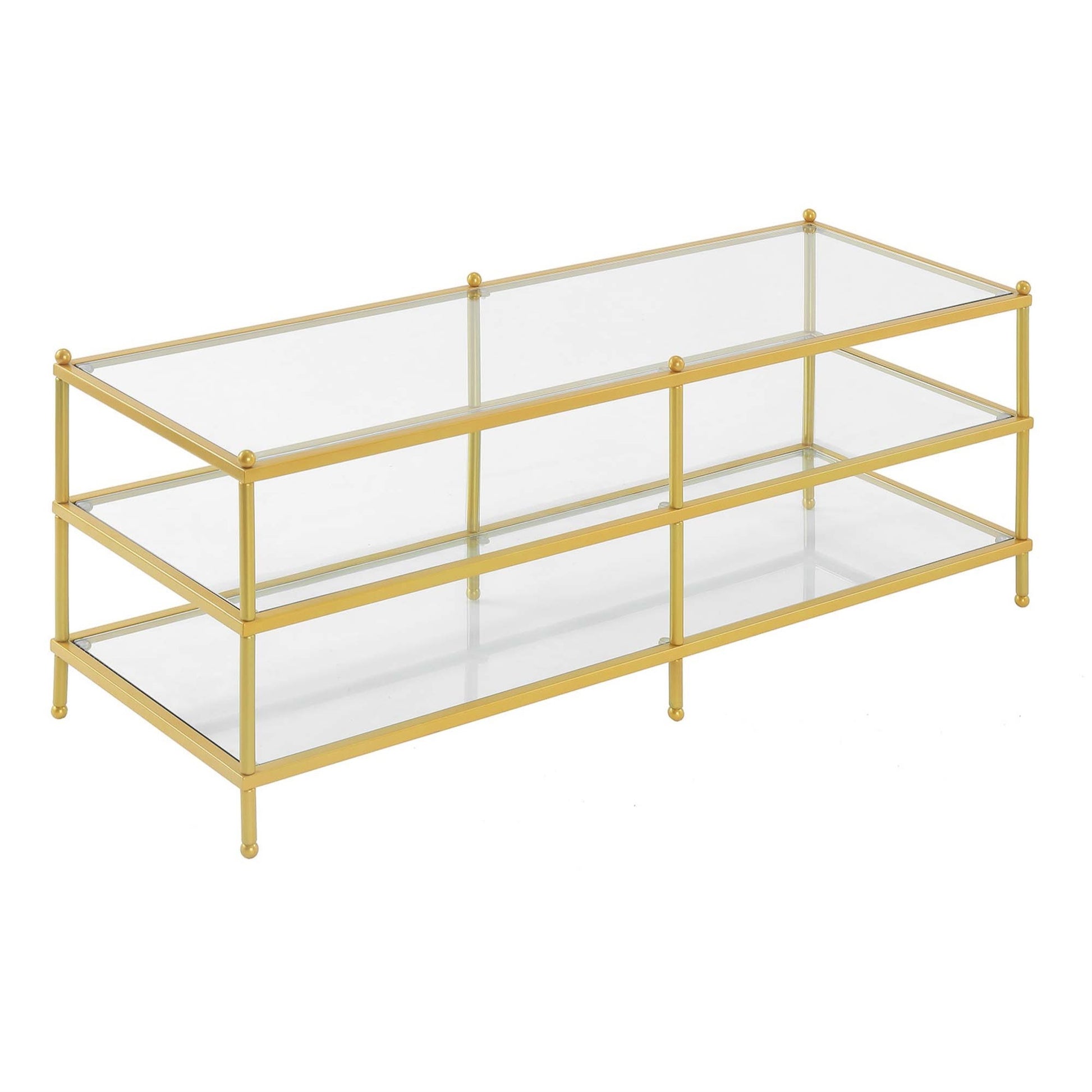 CasaFoyer Royal Crest 3 Tier Glass Coffee Table - Elegant Home Decor, Ample Storage & Display Space, High-Quality Metal Construction