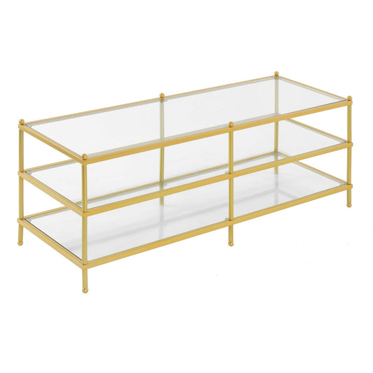 CasaFoyer Royal Crest 3 Tier Glass Coffee Table - Elegant Home Decor, Ample Storage & Display Space, High-Quality Metal Construction