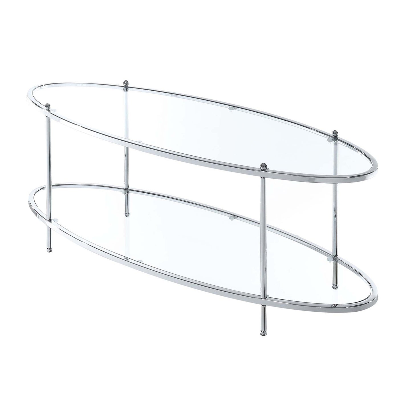 CasaFoyer Royal Crest 2 Tier Oval Glass Coffee Table - Glamorous & Sophisticated. Durable Chrome Frame, Clear Tempered Glass Top, Bottom Shelf for Storage. Easy 4-Step Setup. Explore Royal Crest Collection by CasaFoyer.