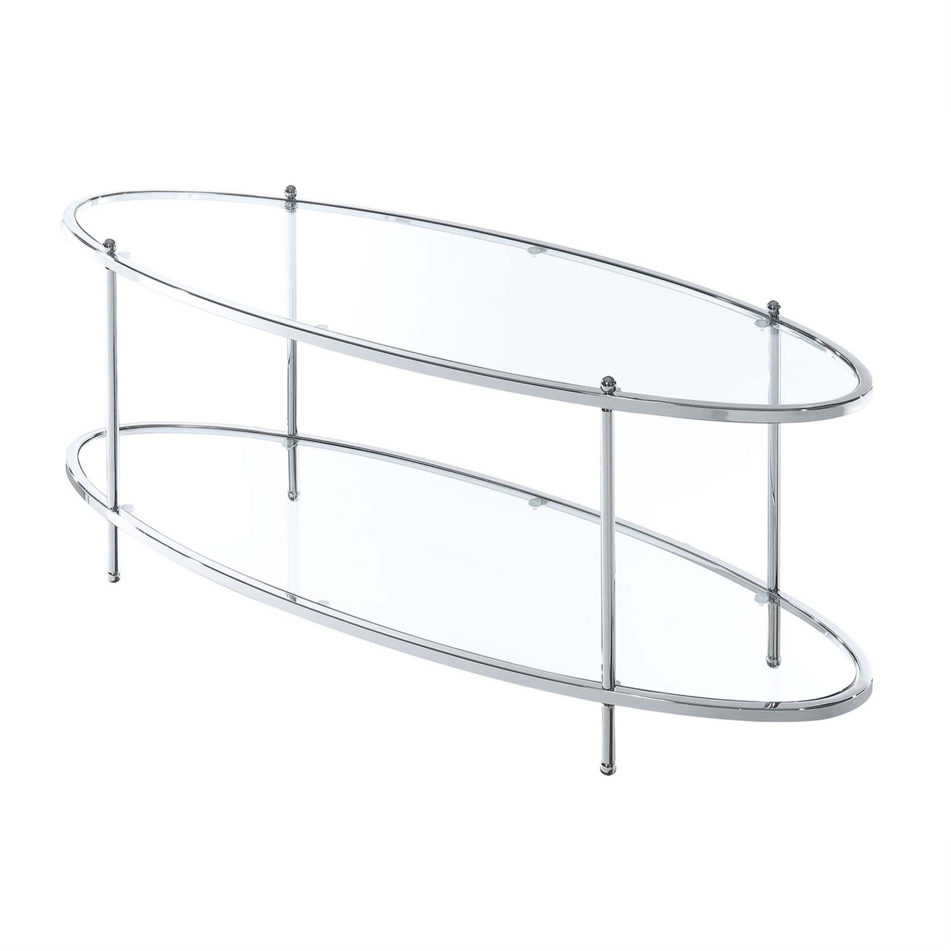 CasaFoyer Royal Crest 2 Tier Oval Glass Coffee Table - Glamorous & Sophisticated. Durable Chrome Frame, Clear Tempered Glass Top, Bottom Shelf for Storage. Easy 4-Step Setup. Explore Royal Crest Collection by CasaFoyer.