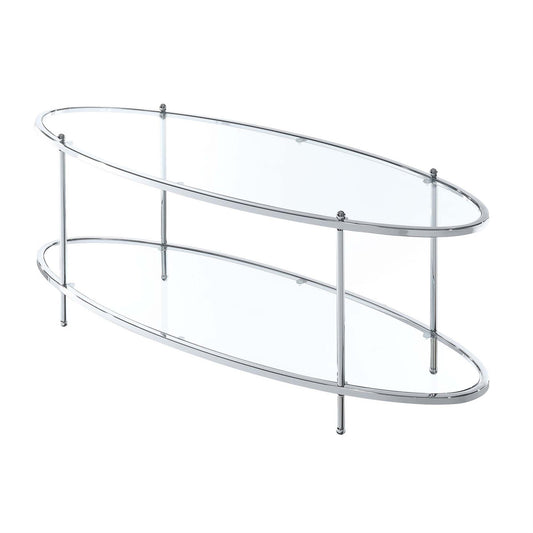 CasaFoyer Royal Crest 2 Tier Oval Glass Coffee Table - Glamorous & Sophisticated. Durable Chrome Frame, Clear Tempered Glass Top, Bottom Shelf for Storage. Easy 4-Step Setup. Explore Royal Crest Collection by CasaFoyer.