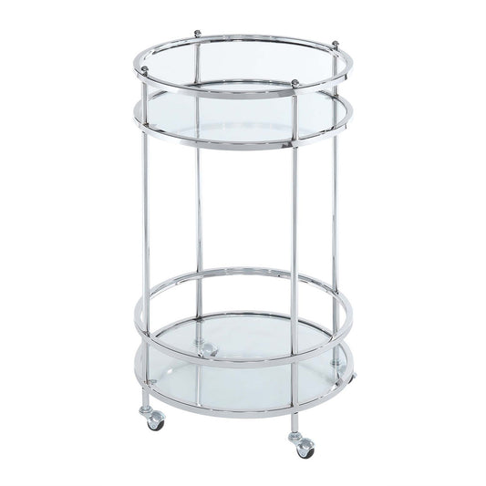 CasaFoyer Royal Crest 2 Tier Glass Bar Cart - Sophisticated and Glamorous Design, Clear Tempered Glass Shelves, Portable with Lockable Wheels, Durable Chromed Metal Construction. Perfect for Serving and Entertaining.