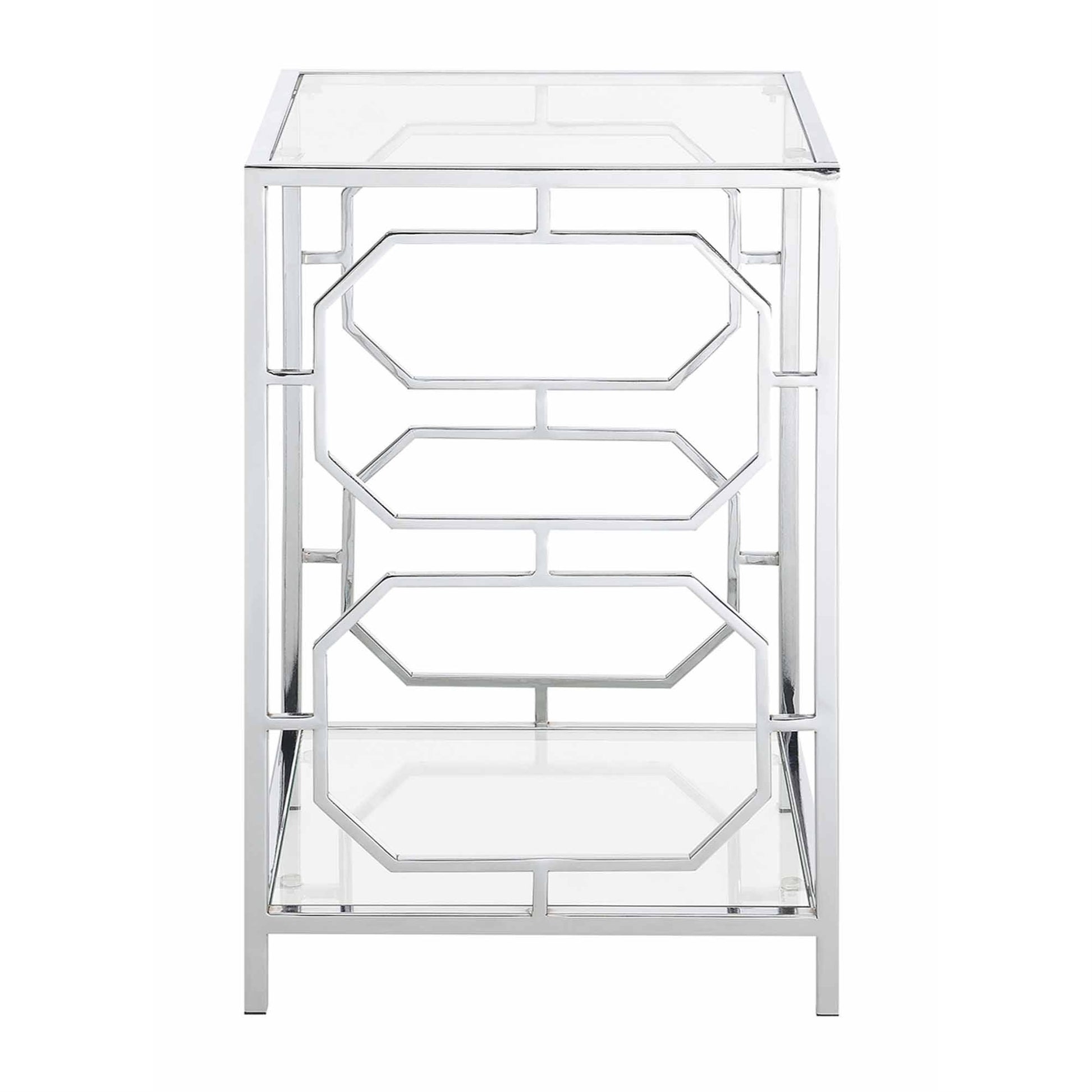 CasaFoyer Omega Chrome End Table with Shelf - Modern Contemporary Style, Ample Storage & Display Space, Durable Materials, Easy Assembly.