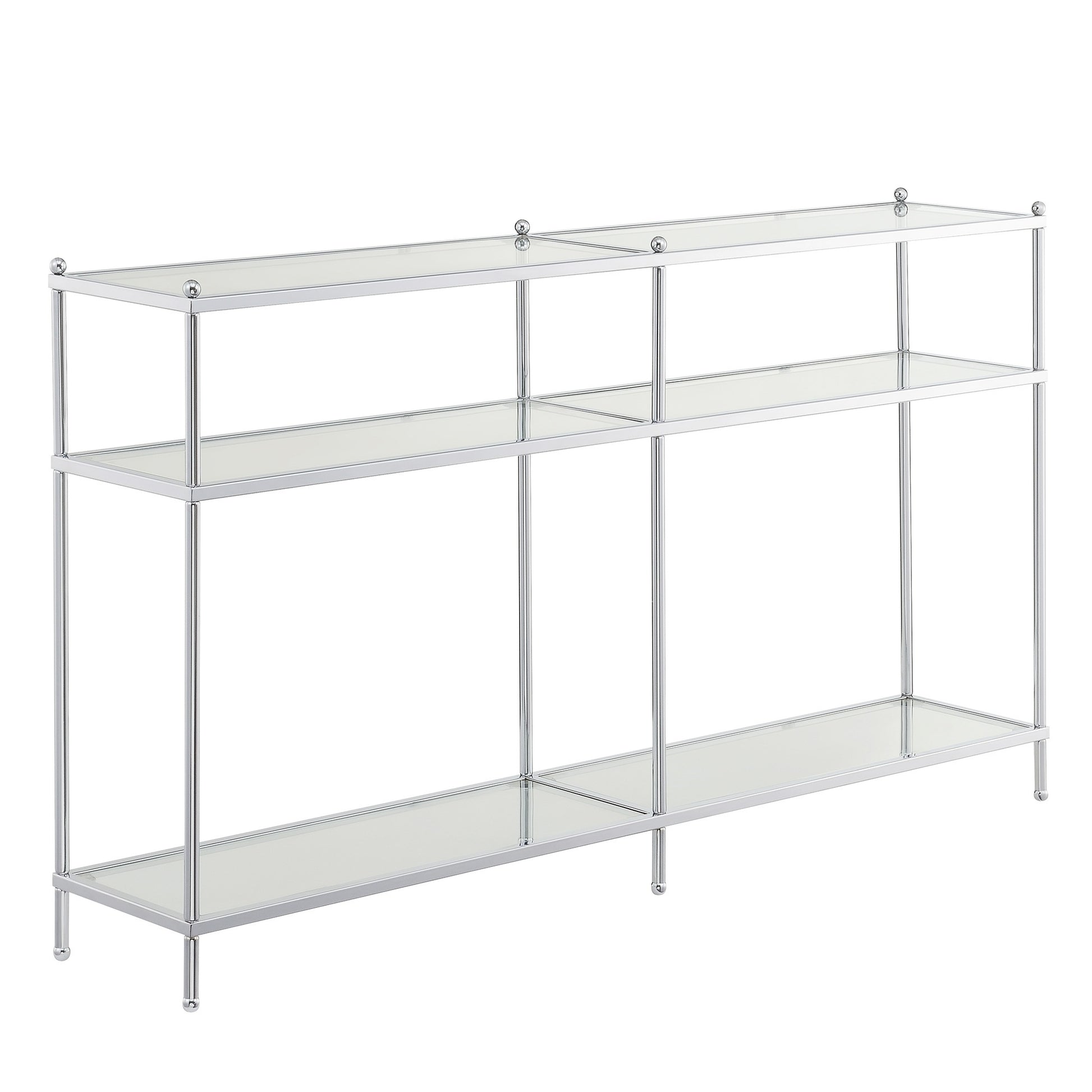 CasaFoyer Royal Crest 3 Tier 54" Glass Console Table - Elegant Living Room Furniture with Clear Tempered Glass Shelves and Chrome Metal Frame