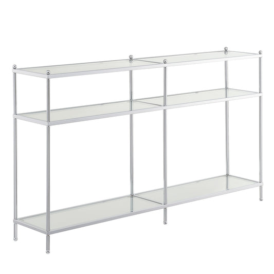 CasaFoyer Royal Crest 3 Tier 54" Glass Console Table - Elegant Living Room Furniture with Clear Tempered Glass Shelves and Chrome Metal Frame